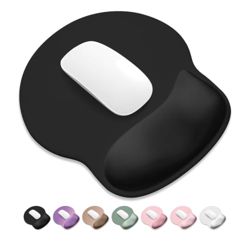 ITNRSIIET Ergonomic Mouse Pad with Wider Memory Foam Wrist Rest +17% - Curved Cushion Reduces Pressure 20%, Pain Relief, Non-Slip, Smooth, Cute Colors, 9.85 x 9 in, Black - color: Black