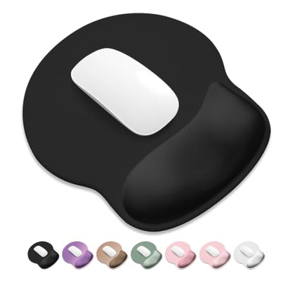 ITNRSIIET Ergonomic Mouse Pad with Wider Memory Foam Wrist Rest +17% - Curved Cushion Reduces Pressure 20%, Pain Relief, Non-Slip, Smooth, Cute Colors, 9.85 x 9 in, Black - color: Black