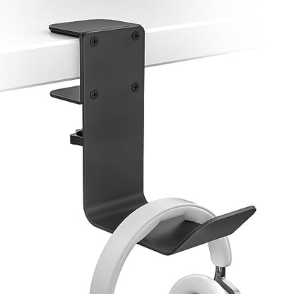 tiebutie Universal Metal Headphone Hook for Desk Hanger Headset Holder Stand with Adjustable Arm Clamp PC Gaming Headset Headphone Holder Desk for Most Headphones and Other Accessories