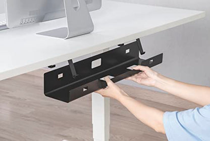 POUT Universal Wide Under Desk Cable Management Tray Organizer - 23.6 x 5.3 inch – for Wire/Cable Management - Hanging Easily Removable Rack with Cable Management Holes – Sturdy Stylish Black Steel - color: White