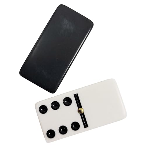 Marion Domino Double 6 Black & White Two Tone Jumbo Tournament Professional Size with Spinners in Elegant Black Velvet Case. - color: Two Tone Black-white