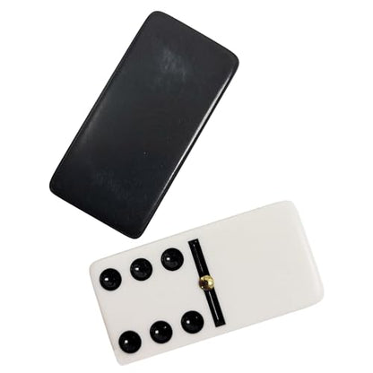 Marion Domino Double 6 Black & White Two Tone Jumbo Tournament Professional Size with Spinners in Elegant Black Velvet Case. - color: Two Tone Black-white
