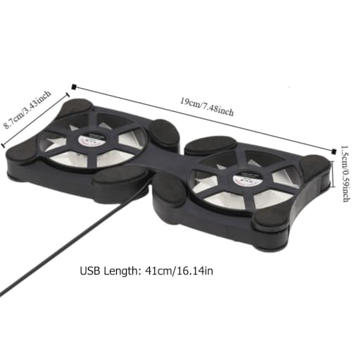 Mini USB Laptop Cooling Pad with 2 Fans – Foldable Portable Cooler for 7-15 Inch Notebook, Adjustable Arms Quiet Use Overheat Prevention