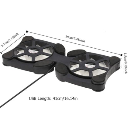 Mini USB Laptop Cooling Pad with 2 Fans – Foldable Portable Cooler for 7-15 Inch Notebook, Adjustable Arms Quiet Use Overheat Prevention