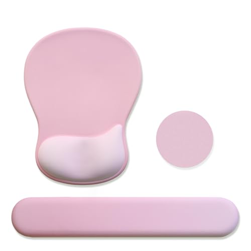 Gel Mouse Pad with Wrist Rest, Ergonomic Office Keyboard Wrist Rest, Pink | Mousepad with Wrist Support, Pain Relief, Computer Mouse Pad with Non-Slip PU Base, Desk Accessories Mat for Office & Gaming - color: Pink