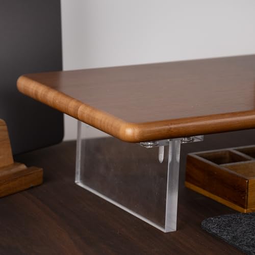 Bamboo Monitor Stand Riser, Brown Desk Shelf with Acrylic Legs | 31.5-Inch Wide, 3.3-Inch Clearance, Fits Monitor, Laptop, Printer and Speakers for Small Desks - color: Brown