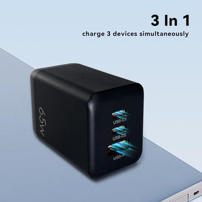 EP 65W USB C Charger Block, PPS GaN 3-Port Compact Foldable Power Adapter Fast Type C Charging Station Compatible with MacBook, Galaxy S24, iPhone 16/15Pro, Switch, Steam Deck, Galaxy S24 Black