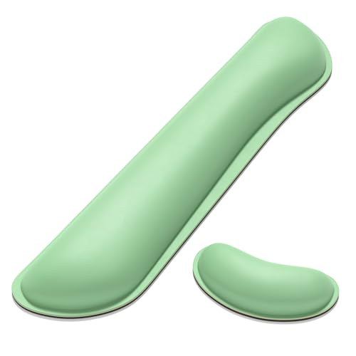 Dapesuom Keyboard Wrist Rest Set, Cute PU Leather Wrist Cushion for Computer Keyboard and Mousepad, Memory Foam Mouse Pad Rests Support with Non-Slip Base for Typing Pain Relief, Laptop, Mint Green - color: Mint Green, size: Keyboard Wrist Rest Set