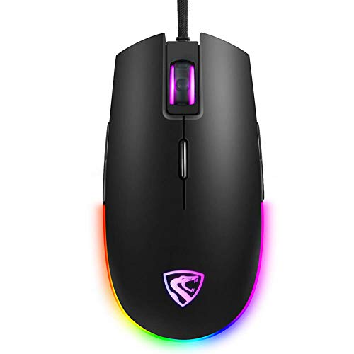 RGB Gaming Mouse Wired LED - FL G52 Backlit Optical USB Mouse with 8 Programmable Buttons, Comfortable Hand Feeling Mouse for Laptop PC Computer Gamer (Black)