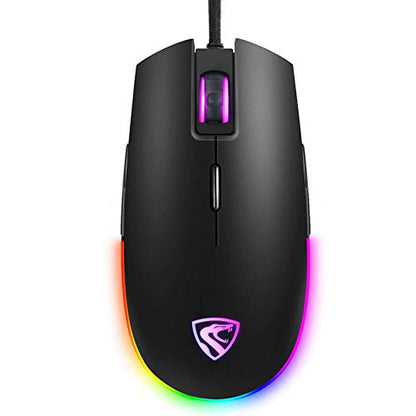 RGB Gaming Mouse Wired LED - FL G52 Backlit Optical USB Mouse with 8 Programmable Buttons, Comfortable Hand Feeling Mouse for Laptop PC Computer Gamer (Black)