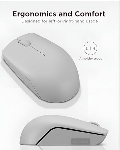 Lenovo 300 Wireless Mouse – Computer Mouse for PC, Laptop with Windows – Ambidextrous Design – 2.4 GHz Nano USB Receiver – 12 Month Battery Life - color: Arctic Grey