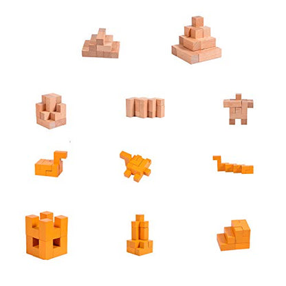 3D Wooden Cube Puzzles Wooden Brain Teaser Puzzle Gift Desk Puzzles Geometric Intellectual Jigsaw Logic Puzzle Educational Games Toy for Kids and Adults by AHYUAN