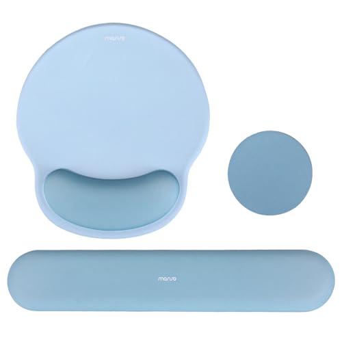 MOSISO Wrist Rest Support for Mouse Pad&Keyboard Set, Air Blue | Circle Curved Ergonomic Mousepad Non-Slip Base Home/Office Pain Relief&Easy Typing Pad with Soft Cloth&Silicone Lining - color: Air Blue