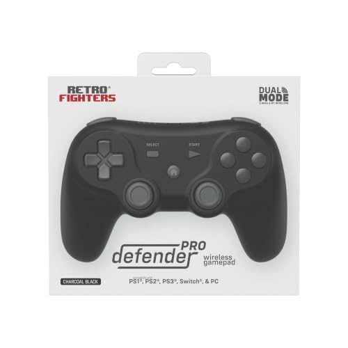 Retro Fighters Defender Pro Wireless Controller for PS1, PS2, PS3, Switch, & PC | 2.4GHz & Bluetooth (Charcoal Black) - color: Charcoal Black