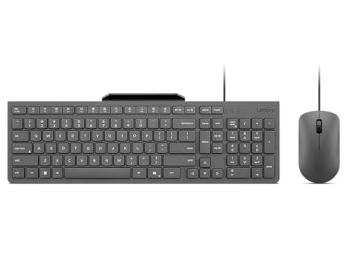 Lenovo 310 USB-A Wired Keyboard Mouse Combo, Quiet Keys, Ultra-Slim Gaming Design, Spill-Resistant, Integrated Phone Stand, Compatible w Laptop, PC, Tablet – Ergonomic Mouse Mechanical Keyboard USB - style: 310 USB-A Combo