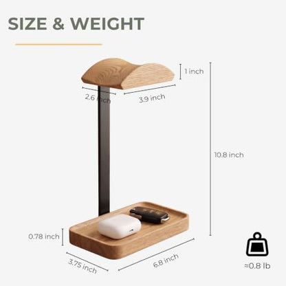muso wood Oak Headphone Stand, Wood Headset Stand with Storage Base, Headphones Holder for Gaming, Office, and Home Desk - Compatible with AirPods Max, Bose, Razer (Oak Wood) - color: Oak wood