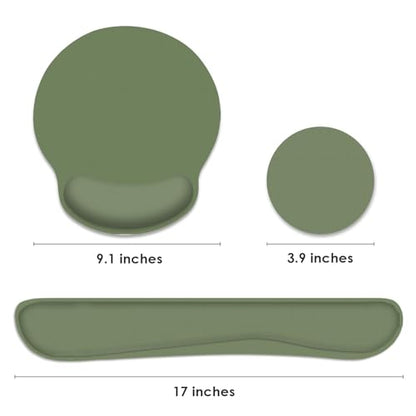 Ergonomic Mouse Pad Set with Wrist Rest, Green | Non-Slip Rubber Base Wrist Cushion Support and Coasters Mousepad with Wrist Support for Computer Keyboard - color: GREEN
