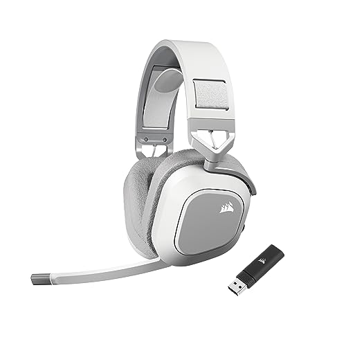 Corsair HS80 MAX Wireless 2.4GHz Bluetooth Gaming Headset – Low Latency, Dolby Atmos, SonarWorks SoundID, Broadcast Quality Microphone, High Battery Life – PC, Mac, PS5, PS4, Mobile – White - color: White