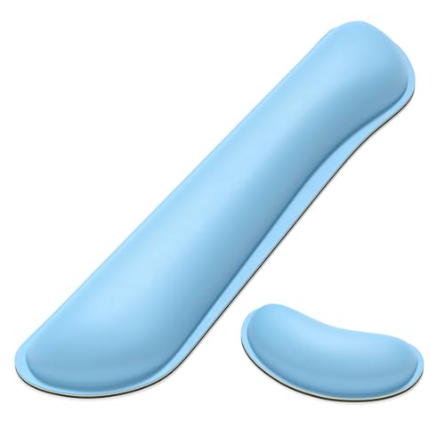Dapesuom Keyboard Wrist Rest Set, Cute PU Leather Wrist Cushion for Computer Keyboard and Mousepad, Memory Foam Mouse Pad Rests Support with Non-Slip Base for Typing Pain Relief, Laptop, Sky Blue - color: Sky Blue, size: Keyboard Wrist Rest Set