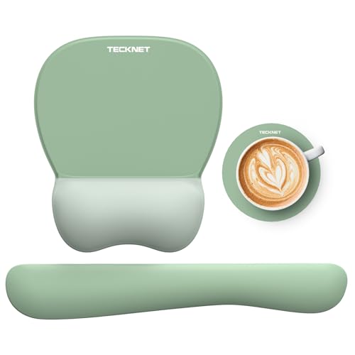 TECKNET Gel Ergonomic Mouse Pad & Keyboard Wrist Rest & Coaster | 3 in 1 Set, Pain Relief, Milk Silk Cloth, Non-Slip PU Base, Easy Typing, Memory Foam Wrist Support for Office & Home - color: Green
