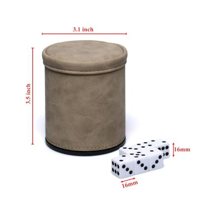 Brown Suede Faux Leather Dice Cup Set, Felt Lined PU Leather Dice Shaker with 6 Dice for Liars Farkle Yahtzee Game - color: Suede Brown