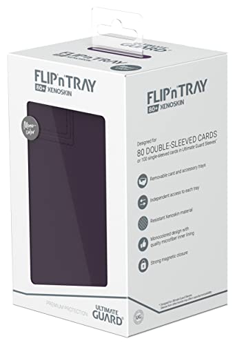 Ultimate Guard Flip'n'Tray 80+, Deck Case for 80 Double-Sleeved TCG Cards + Dice Tray, Purple, Independent Magnetic Closure & Microfiber Inner Lining - color: Purple, size: 80+