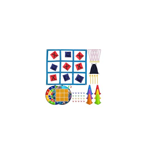 Carnival Games Set, Outdoor Giant Tic Tac Toe Games, Soft Plastic Cones Bean Bags Ring Toss Game Combo Set, 26" Dart Board with Sticky Balls for Kids Adults Family Indoor Lawn Yard Birthday Party - size: D+GTB-T-60