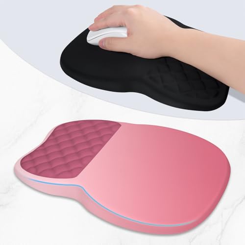 ITNRSIIET Ergonomic Mouse Pad Wrist Support with Memory Foam Massage Bulge & Non-Slip PU Base, Carpal Tunnel Pain Relief, Prevent Wrist Sweating, 12 x 8 x 1.2 inch, Pink Ombre - color: Pink Ombre