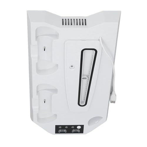 Cooling Stand with Dual Controller Charger, Quiet Adjustable Fan Vertical Station for Slim Disc Digital Edition, 3 USB Hub Console Stand for 5 Accessories (White)