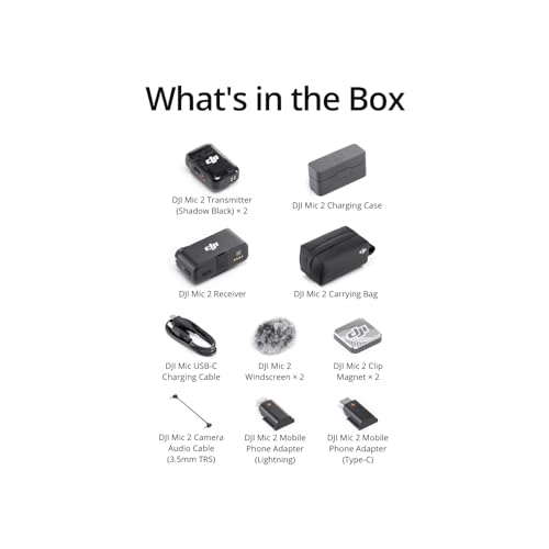 DJI Mic 2 (2 TX + 1 RX + Charging Case), All-in-one Wireless Microphone, Intelligent Noise Cancelling, 32-bit Float Internal Recording, 250m (820 ft.) Range, Microphone for iPhone, Android, Camera | Includes 2 Transmitters Plus 1 Receiver Plus Charging Ca