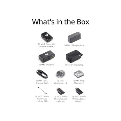 DJI Mic 2 (2 TX + 1 RX + Charging Case), All-in-one Wireless Microphone, Intelligent Noise Cancelling, 32-bit Float Internal Recording, 250m (820 ft.) Range, Microphone for iPhone, Android, Camera | Includes 2 Transmitters Plus 1 Receiver Plus Charging Ca