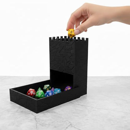 Portable Collapsible Dice Tower - Black Castle Design, Compact Phone-Sized Foldable Dice Roller for Tabletop RPG and Board Games