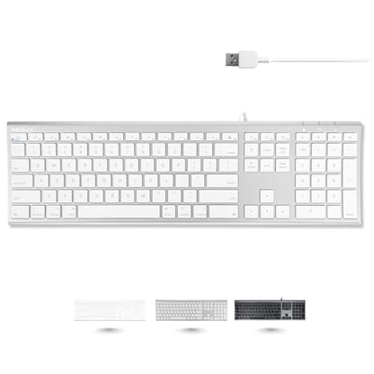 Macally Ultra Slim USB Wired Computer Keyboard - Compatible Apple Keyboard or Windows - Full Size with 20 Mac Keyboard Keys -with Numeric Keypad - Silver Aluminum Finish - color: Silver