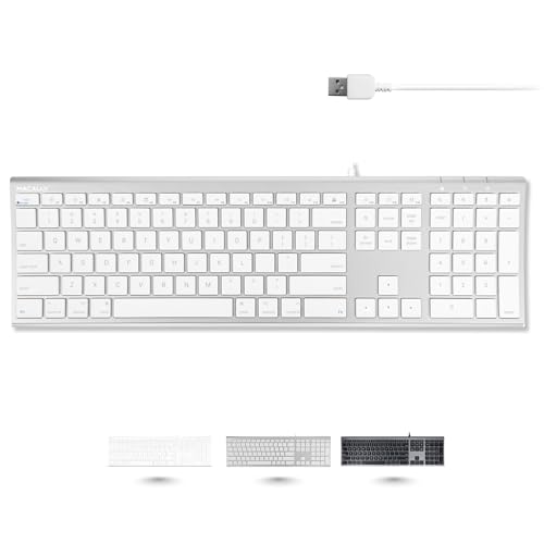 Macally Ultra Slim USB Wired Computer Keyboard - Compatible Apple Keyboard or Windows - Full Size with 20 Mac Keyboard Keys -with Numeric Keypad - Silver Aluminum Finish - color: Silver