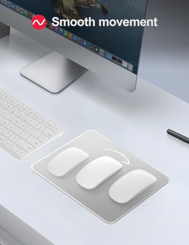 Vaydeer Hard Metal Aluminum Mouse Pad Clear Modern Smooth Magic Ultra Thin Double Side Design Mouse Mat Waterproof Fast and Accurate Control Compatible for Gaming and Office, Silver, 9.45X7.87 Inch - color: Silver, size: 9.5L x 7.9W inches