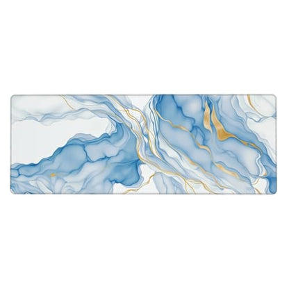 Large Mouse Pads for Desk, Extended Marble Gaming Mousepad for Women Office Gifts, Funny XL Big Stitched Waterproof Nonslip Computer Mats Deskmat for Keyboard, (Light Blue and White, 31.5 * 11.8 In) - color: Light Blue and White Marble