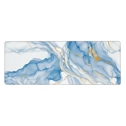 Large Mouse Pads for Desk, Extended Marble Gaming Mousepad for Women Office Gifts, Funny XL Big Stitched Waterproof Nonslip Computer Mats Deskmat for Keyboard, (Light Blue and White, 31.5 * 11.8 In) - color: Light Blue and White Marble