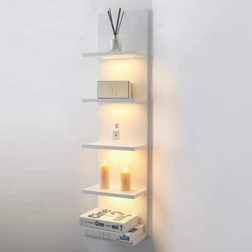 5 Tier Wall Shelf Unit, White | White shelves ,Lack Shelf, Wall Shelves for Bedroom，office ,Bathroom, Vanity Shelves With LED Light - color: White