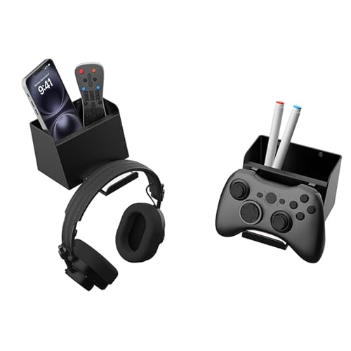 Compact Wall Mounted Holder Game Controller and Headphone Stand with Extra Storage Space for Remote Pens and Cables Game Controller Headphones Holder