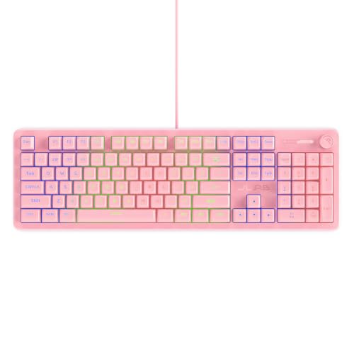 JLab Nightfall Gaming Keyboard, Wired, RGB, 104 Keys, Pink - color: Pink