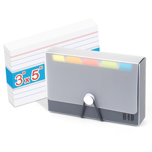 H4D 3x5 Index Card Case with 100 Ruled Index Cards and Dividers, Black | Plastic Case, Heavyweight Index Cards, Colored Dividers - color: Black, size: 3"x5"