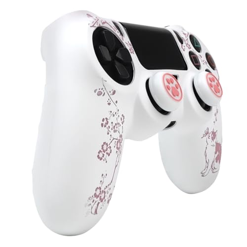 Cat Among Blossoming Branches Design Controller Skin Cover with 2 Thumb Grips Compatible with PS4/Playstation 4 Slim/Pro Controller - color: Cat White Pink