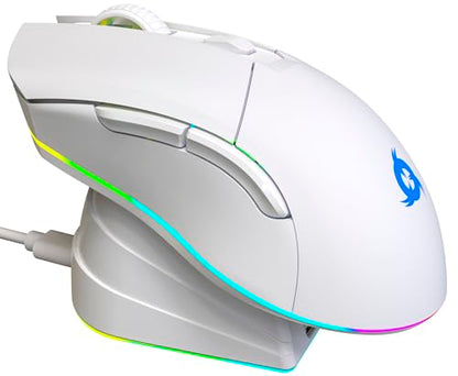 KLIM Blaze Pro Rechargeable Wireless Gaming Mouse with Charging Dock RGB - New Version - High-Precision Sensor and Long-Lasting Battery - Up to 6000 DPI - Great PC Gaming Mouse Wireless - White - color: White