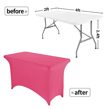 Peomeise 4FT Spandex Table Cover Rectangular Stretch Spandex Tablecloth (Hot Pink,4FT) - color: Hot Pink, size: 48" x 30" (Rectangle)