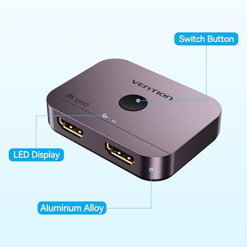 VENTION 8K HDMI Switch, 4K@120Hz HDMI Splitter Switcher, 2 in 1 Out with LED Indicators, Supports HDR, 3D, Dolby, Compatible with Laptops, PC, Xbox Series, PS5/4/3, Blue Ray, Projector - color: Pink