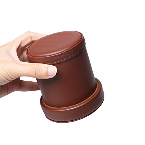 PU Leather Dice Cup Set with Lid Dark Brown Felt Lining Quiet Shaker Cup Includes 6 Dot Dice for Liars Dice Farkle Yahtzee Board Games, 1 Pack - color: Darkbrown