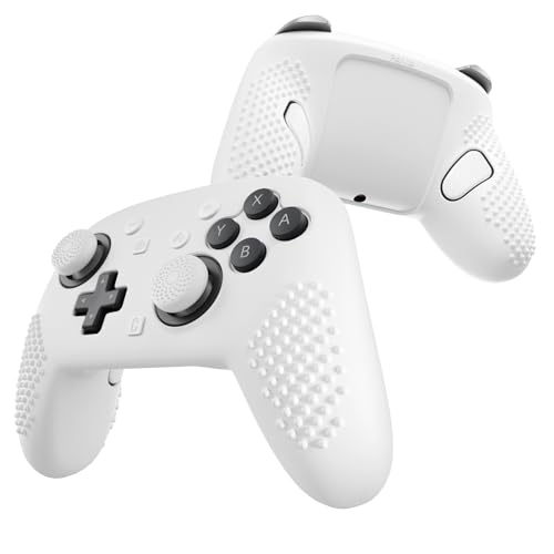 PlayVital Silicone Cover Skin for Nintendo Switch 2 Pro Controller – 3D Studded Edition Anti-Slip Grip Protector Case for Switch 2 Pro with Back Button Cap, Thumb Grips & Sticker - White - color: White