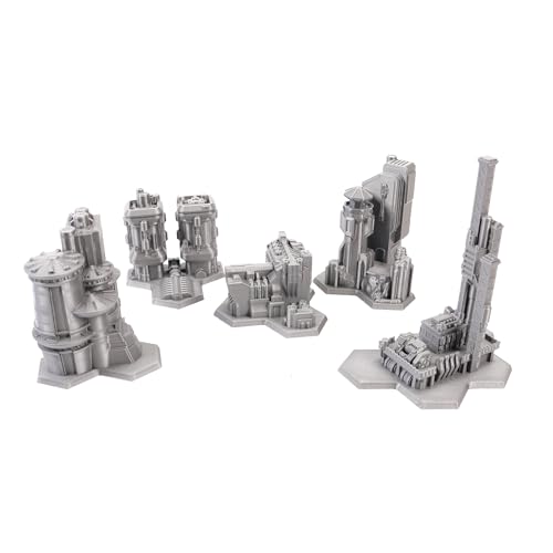 Tabletop Terrain 6mm Sci-Fi Cityscape Bundle 1 Hex for Miniatures Games Such as Epic Battletech Adeptus Titanicus (Bundle 1 with Hexes) - size: Bundle 1 with Hexes