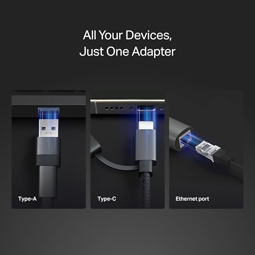 TP-Link 2-in-1 USB 3.0 & USB C to Ethernet Adapter, RJ45 Gigabit LAN, Plug & Play, Aluminum Case, Ethernet Adapter for Laptop, Thunderbolt 4/3 Compatible with Windows, Mac/iPad OS & More (UE310C) - style: USB C&A 2in 1