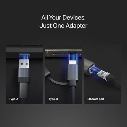 TP-Link 2-in-1 USB 3.0 & USB C to Ethernet Adapter, RJ45 Gigabit LAN, Plug & Play, Aluminum Case, Ethernet Adapter for Laptop, Thunderbolt 4/3 Compatible with Windows, Mac/iPad OS & More (UE310C) - style: USB C&A 2in 1